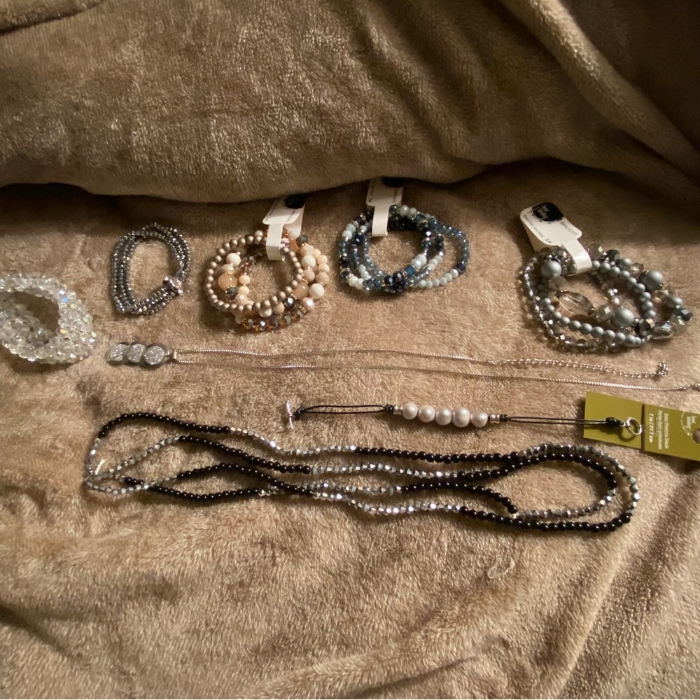 3 strand bracelets, necklace, bead strand